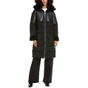 Sam Edelman Womens  Mixed Media Parka, Black